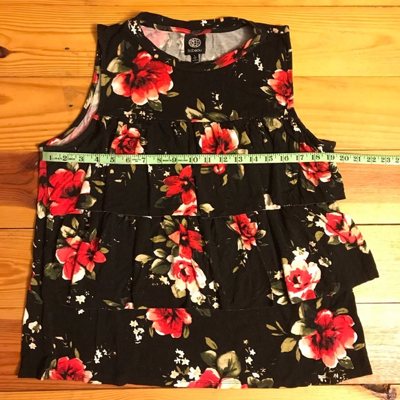 🌸5/$30🌸 Bobeau Floral Ruffle Tank Top, EUC, L - Picture 6 of 10